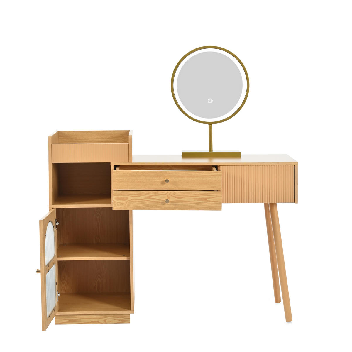 SCHMINKTISCH-SET WEISS mit LED-Spiegel 3-Farben Beleuchtung 120x40x90 cm - Braun, Holzwerkstoff (40/90/120cm) - Bomclap
