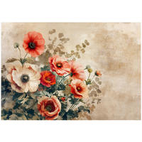 FOTOTAPETE Blumen Vintage Betonwand Schlafzimmer 350x250 - Multicolor, Papier (350/250cm) - Wallarena