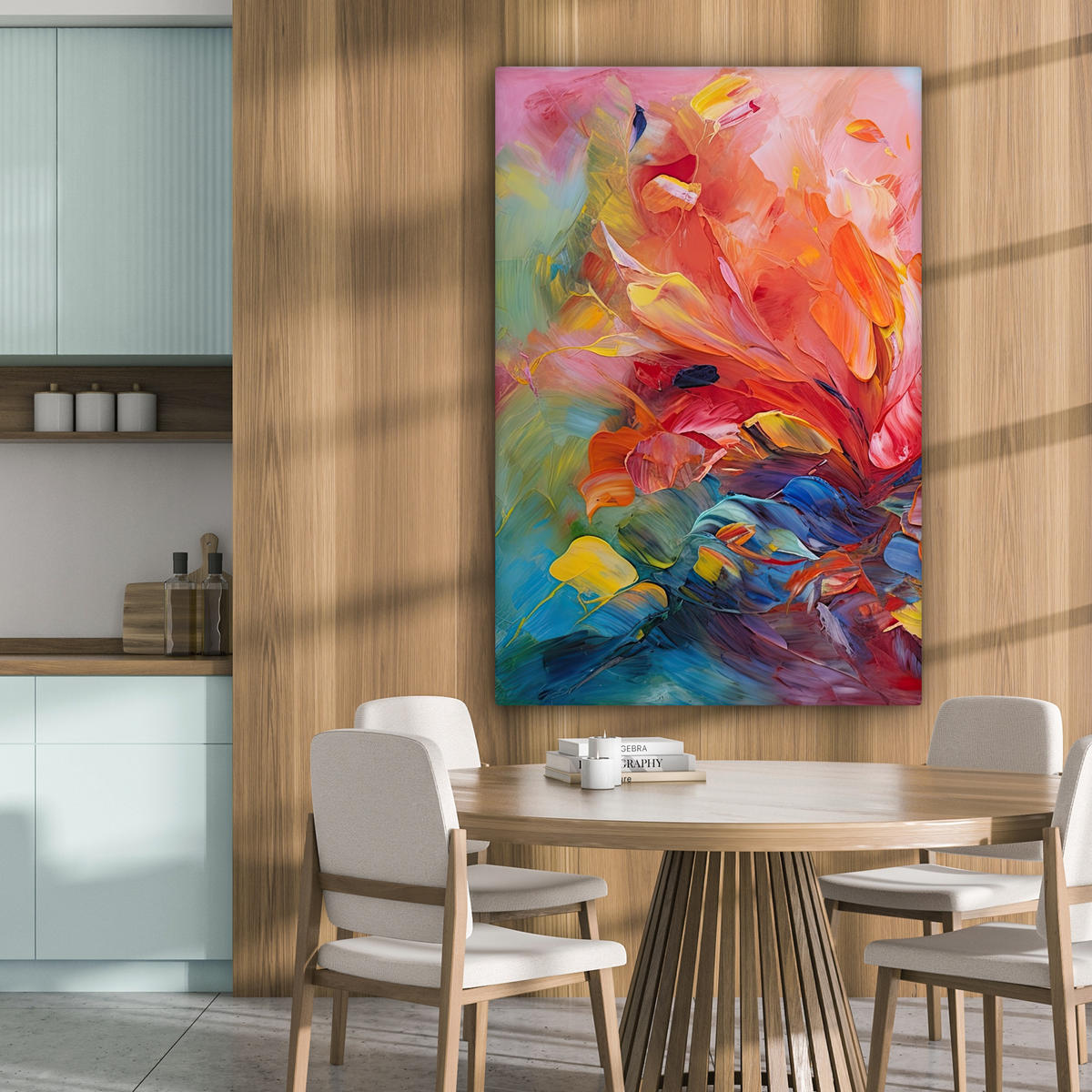 LEINWANDBILD Ölgemälde - Kunst - Abstrakt - Farbenfroh 80x120 cm - Altrosa, Textil (80/120cm) - MuchoWow
