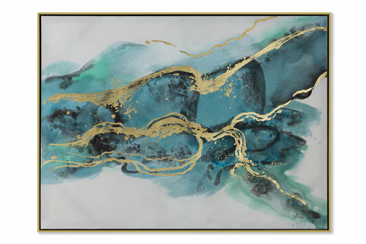 ACRYLBILD HANDGEMALT 103/78 cm - Türkis/Blau, Textil (102.5/77.5cm) - KUNSTLOFT