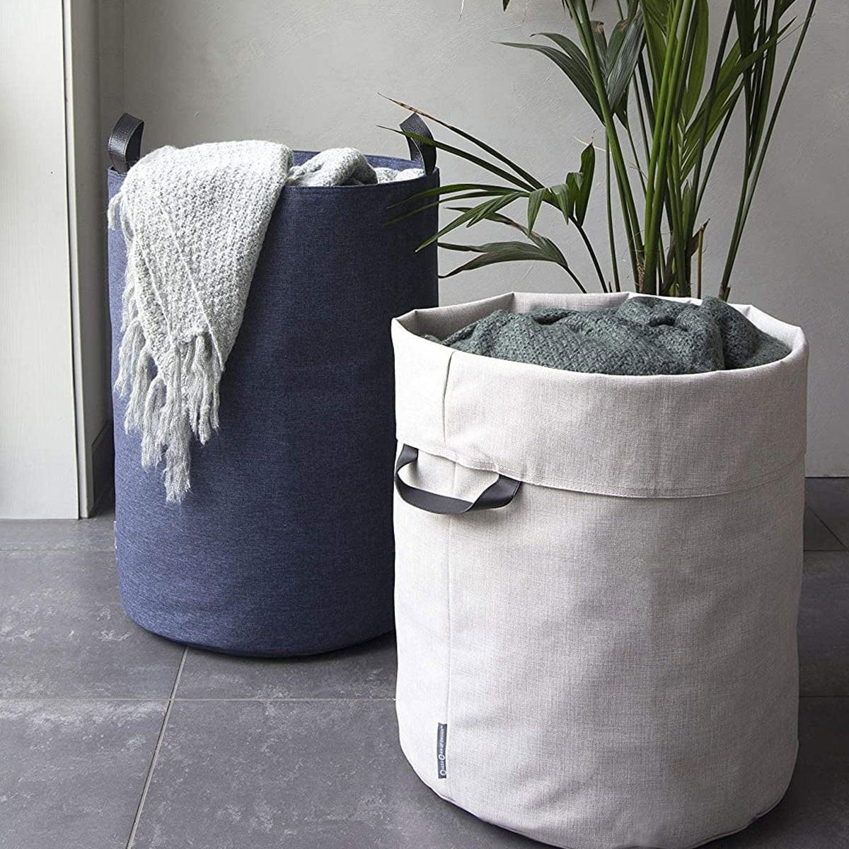 WÄSCHEKORB mit Griffen, Durchmesser 40 cm - Blau, Textil (40/55/40cm) - Calicosy