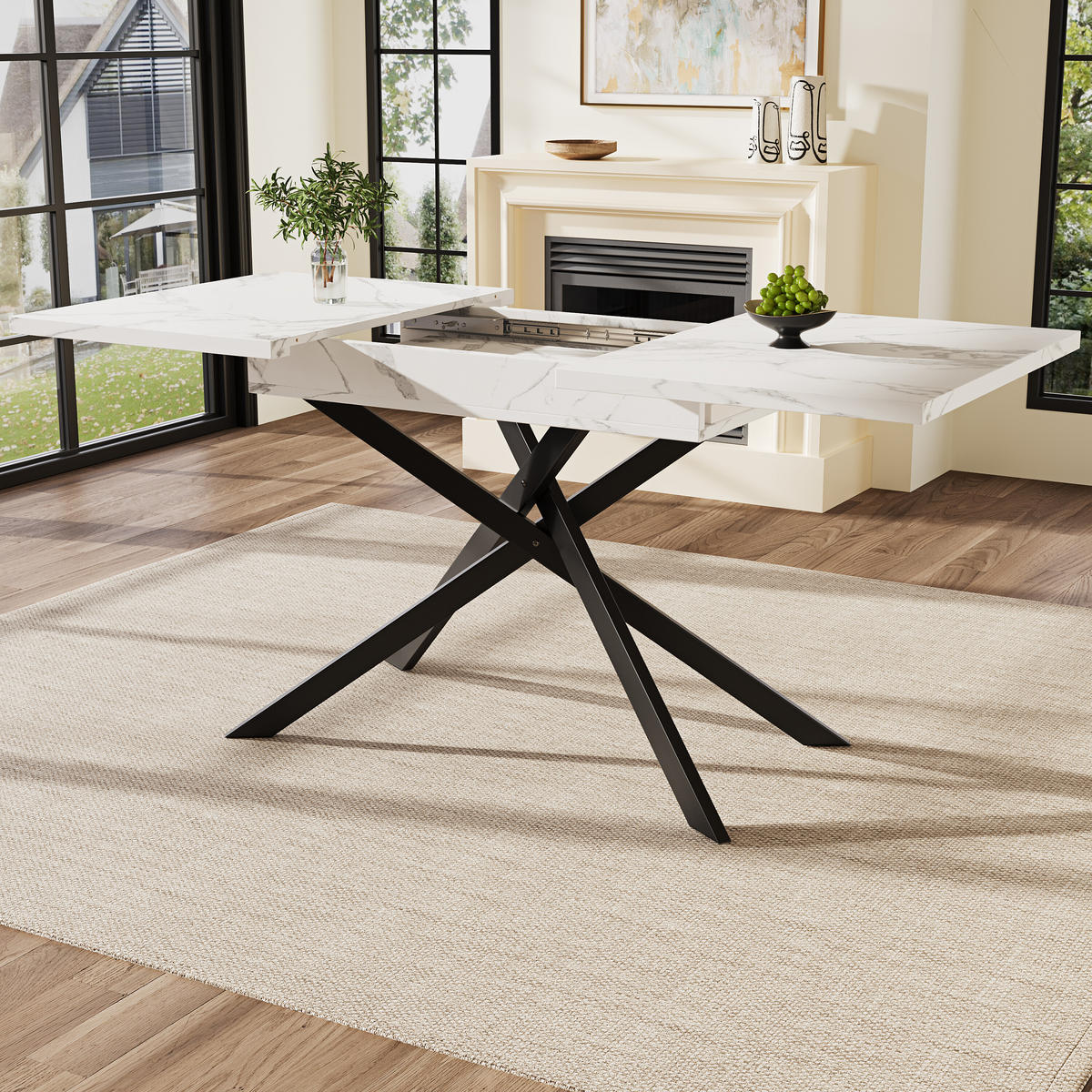 ESSTISCH Ausziehbar Weiß 160/80/76.50 cm - Weiß, Holzwerkstoff/Metall (160/80/76.5cm) - Urban Meuble