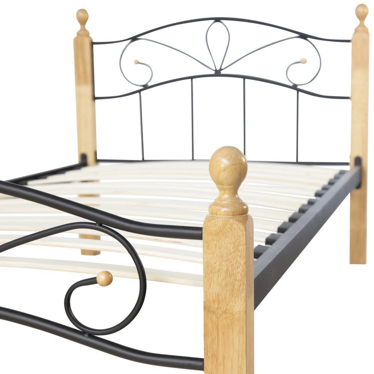 METALLBETT 90/200 cm Schwarz Natur - Schwarz/Naturfarben, Holz (90/200cm) - Homestyle4u