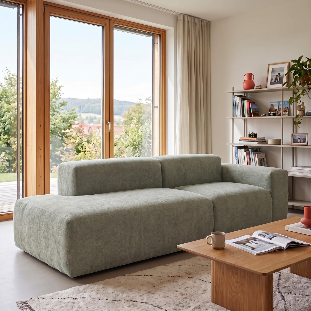 3-SITZER modulares Sofa HEAVEN SET 1 Links, Breite 255 cm Webstoff Grün - Schwarz/Grün, Holz/Kunststoff (255/71/102cm) - Muffo