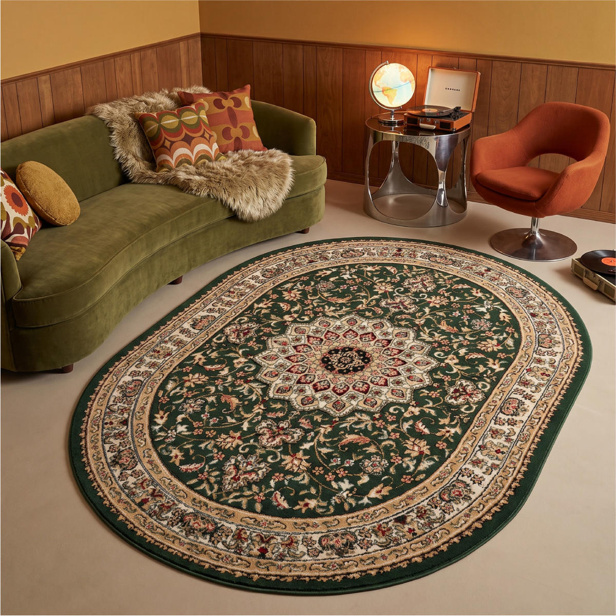TEPPICH ATLAS oval grün orientalisch 200/300 cm - Grün, Textil (200/300cm) - Tapiso