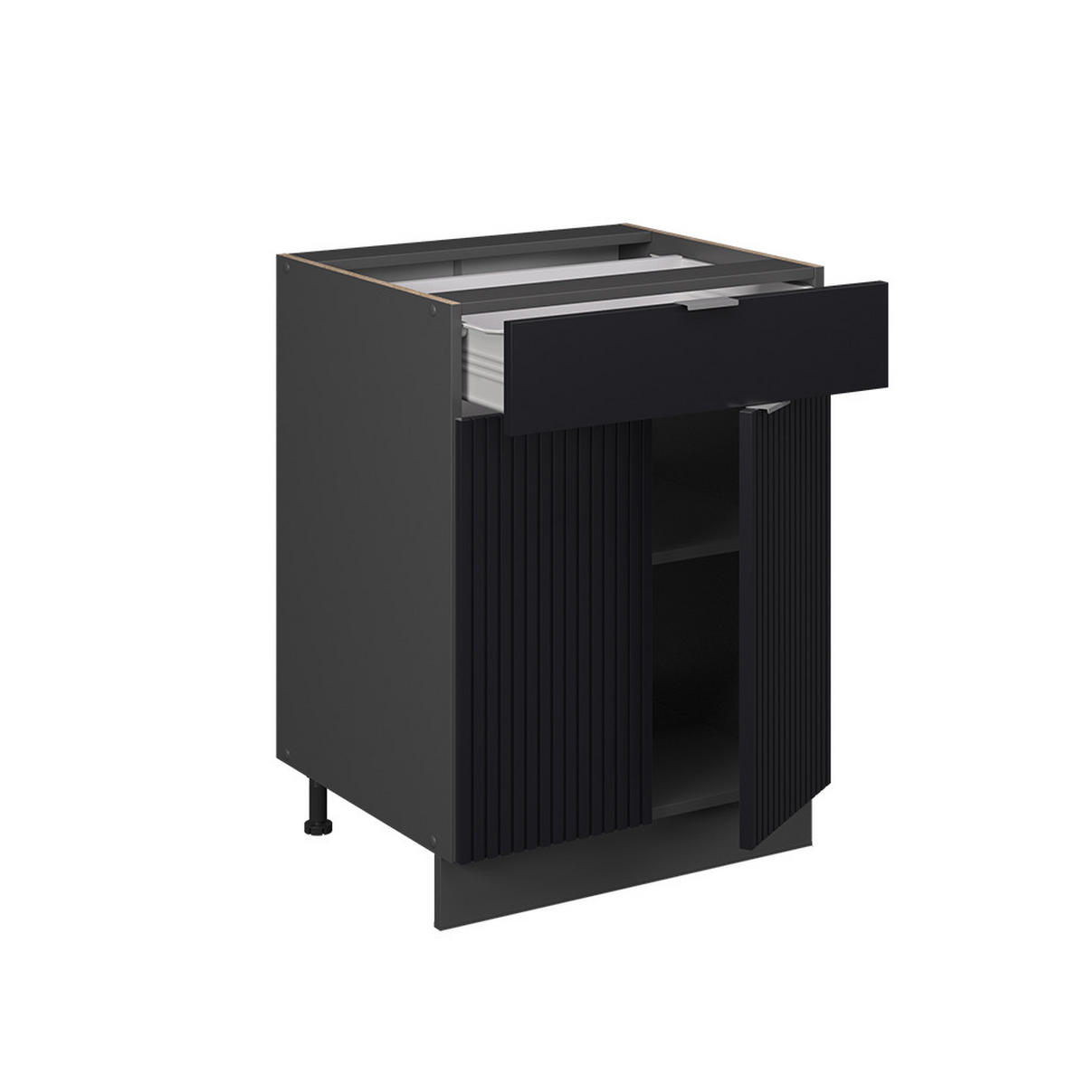 KÜCHENUNTERSCHRANK Fame-Line, Schwarz gestreift, 60 cm mit Schublade, AP Eiche - Anthrazit/Schwarz, Holzwerkstoff (60/82/60cm) - Vicco