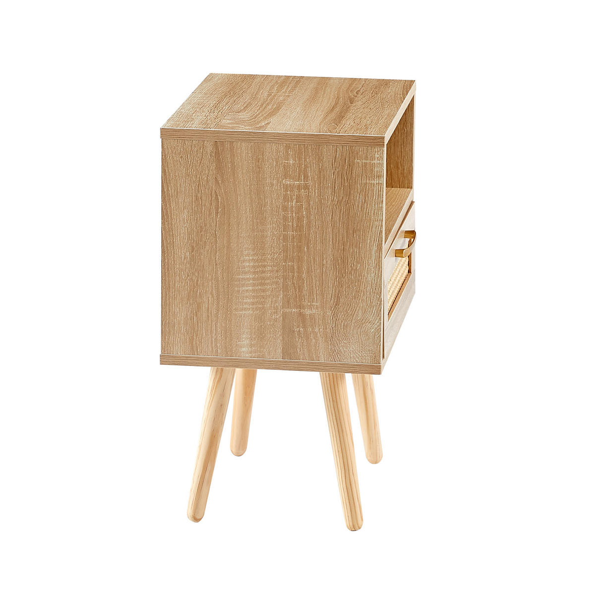 NACHTTISCH 30/40/55 cm natur aus MDF mit Rattanfront und Schublade - Hellbraun, Holzwerkstoff (30/55/40cm) - OKWISH
