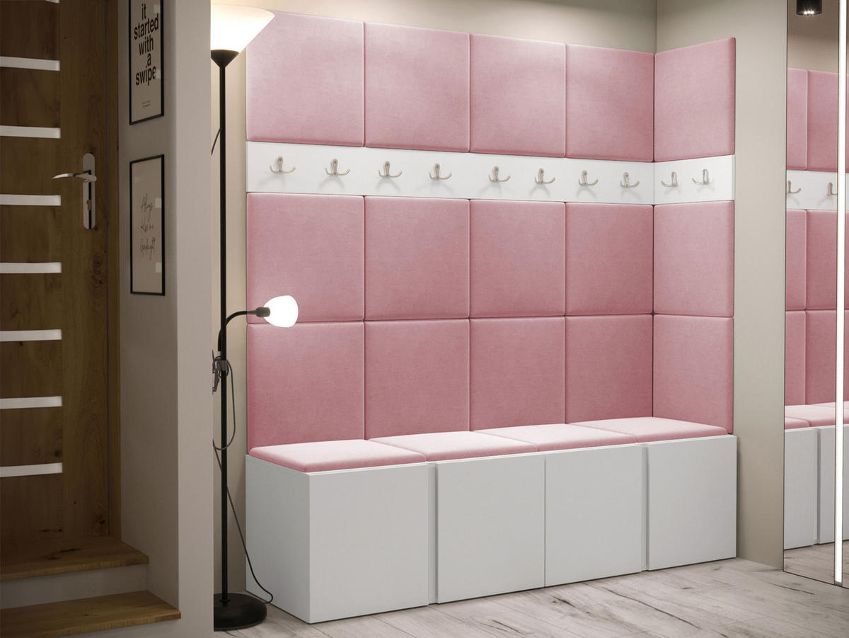 GARDEROBEN-SET Orion II - Weiß/Rosa, Holzwerkstoff/Kunststoff (168/186/46cm) - MIRJAN24