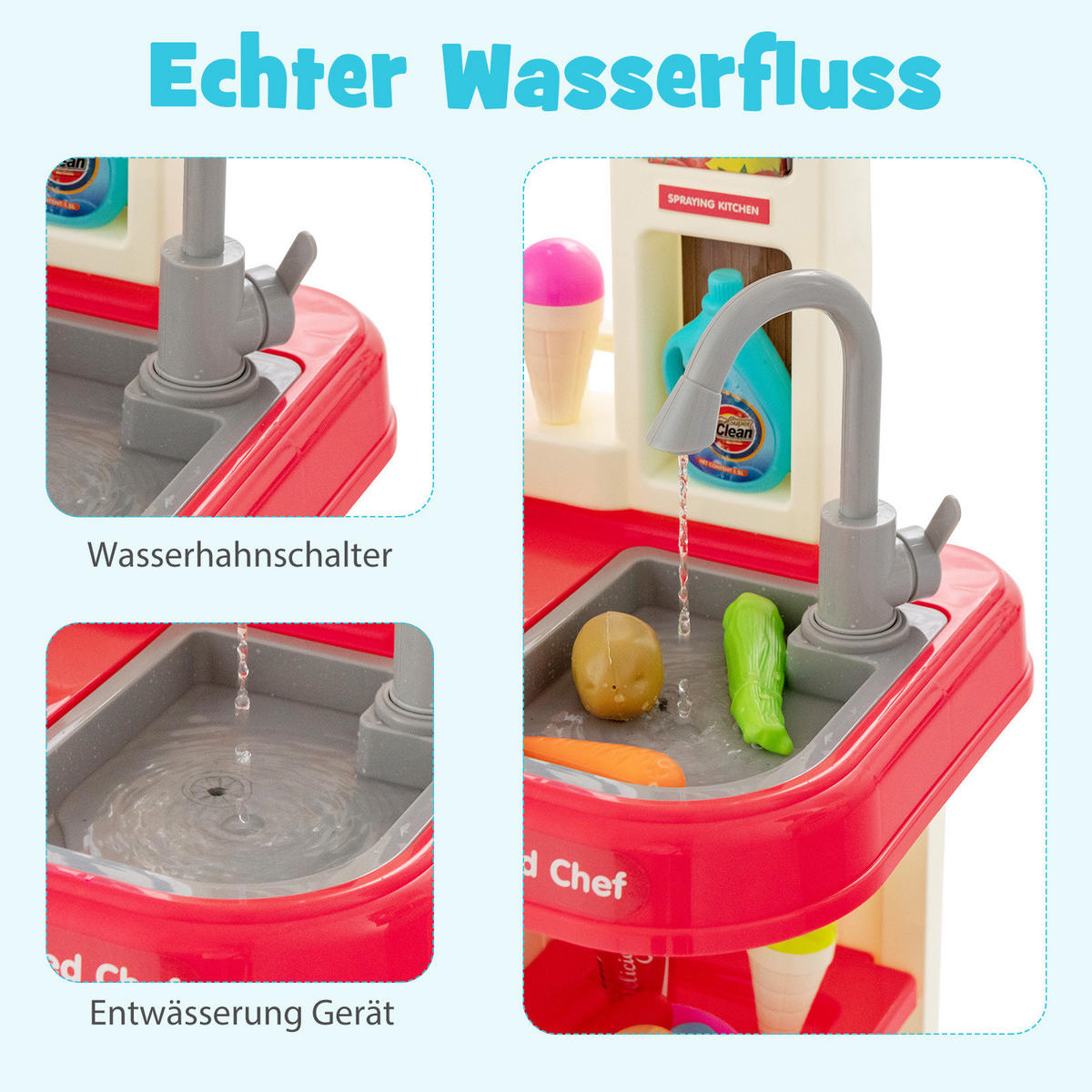 SPIELKÜCHENSET Rosa - Pink, Kunststoff (24/78.5/42.5cm) - COSTWAY