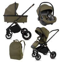 KINDERWAGEN Castor 3in1 Olive Babywanne, Buggy Sportsitz, Babyschale I-Size - Schwarz/Olivgrün, Textil/Metall (58/99cm) - BabyLux