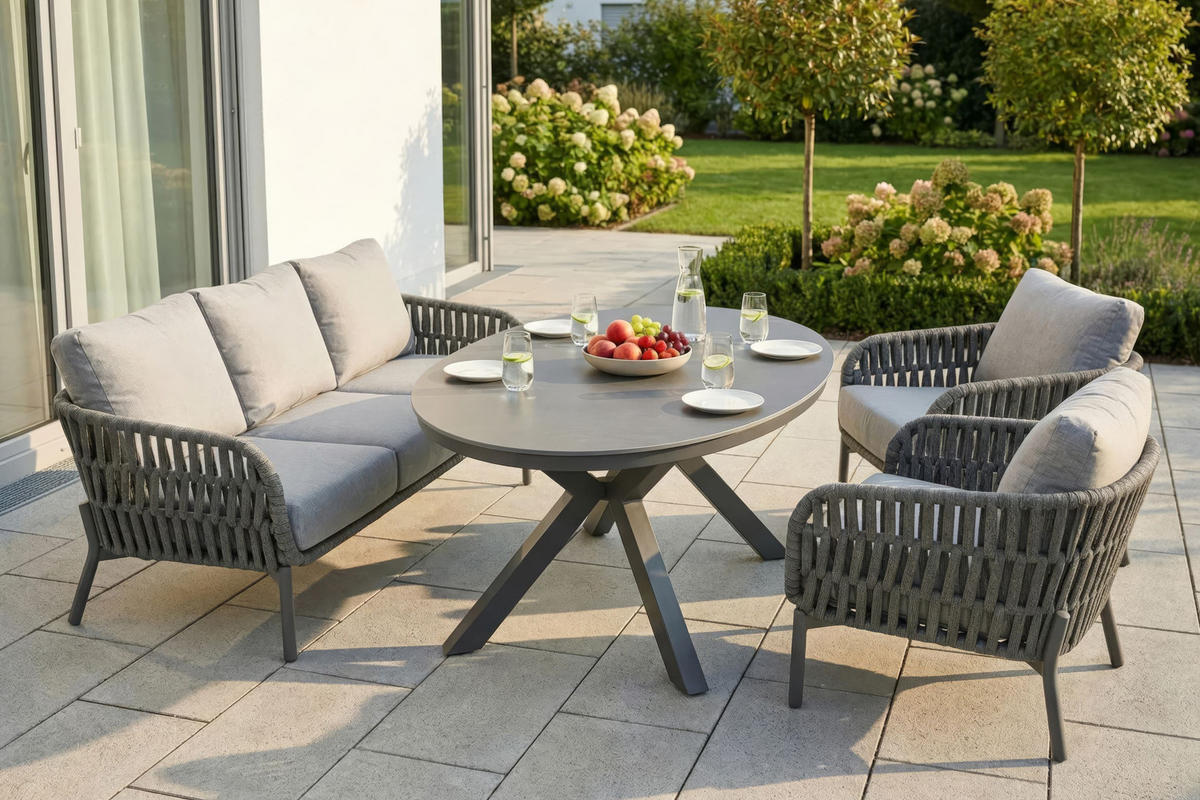 GARTENTISCH Malte 220x120x69 cm, Stein, Anthrazit - Anthrazit, Stein (120/220/69cm) - dasmöbelwerk