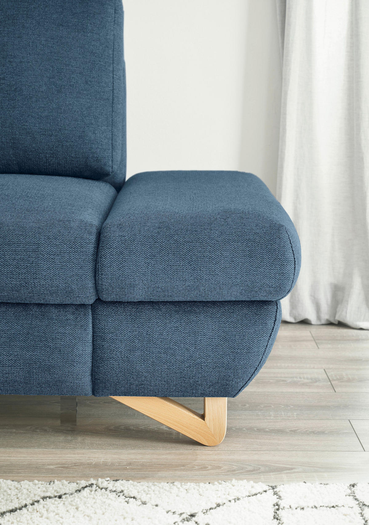 ECKSOFA blau Struktur-Stoff, Wohnzimmer Sofa - Blau, Holz/Textil (166/284cm) - Furn.Design