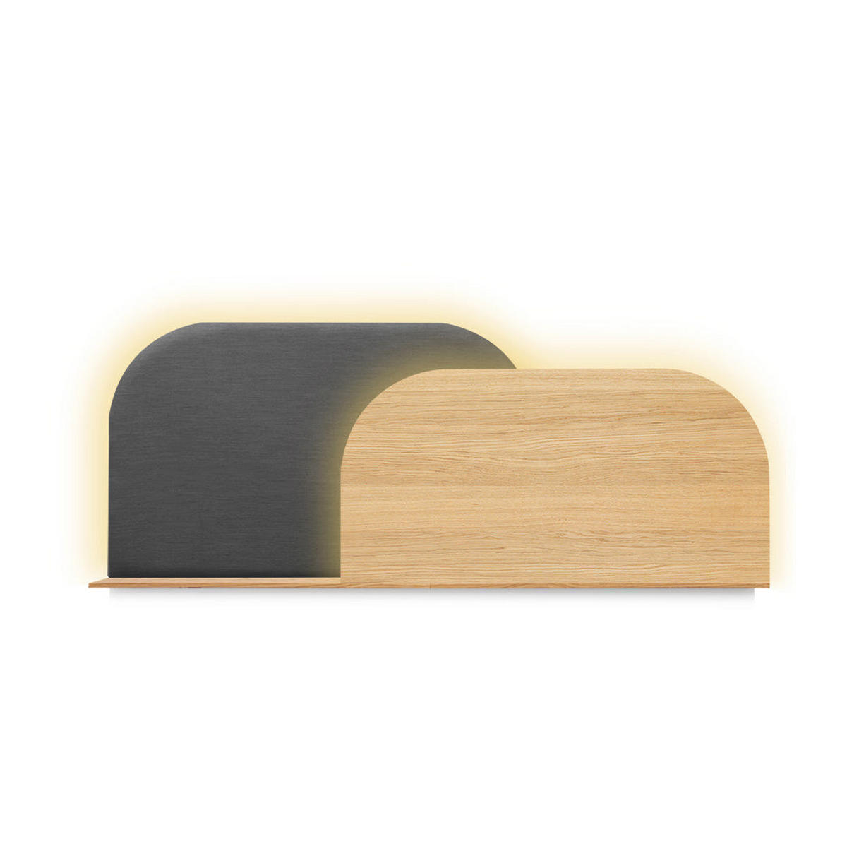 KOPFTEIL Alba mit Licht 160cm - Eichefarben/Grau, Holz/Textil (160/60/14cm) - Woodendot