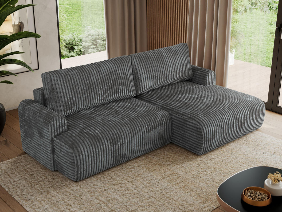 ECKSCHLAFSOFA TONO L Dunkelgrau Cord - rechts - Dunkelgrau/Schwarz, Kunststoff/Textil (150/260cm) - MKS