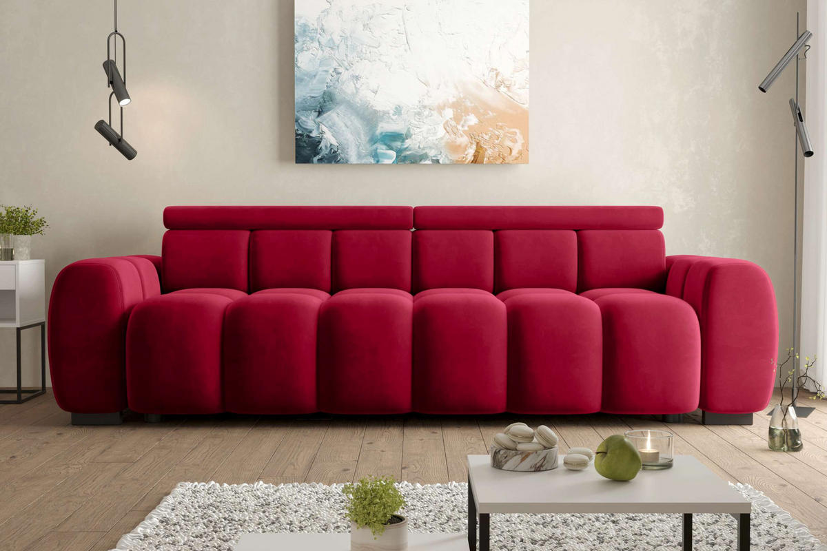 BIGSOFA ALESSIO Velours Rot mit elektrischer Sitztiefenverstellung - Rot, Kunststoff/Textil (248/77/108cm) - 99rooms