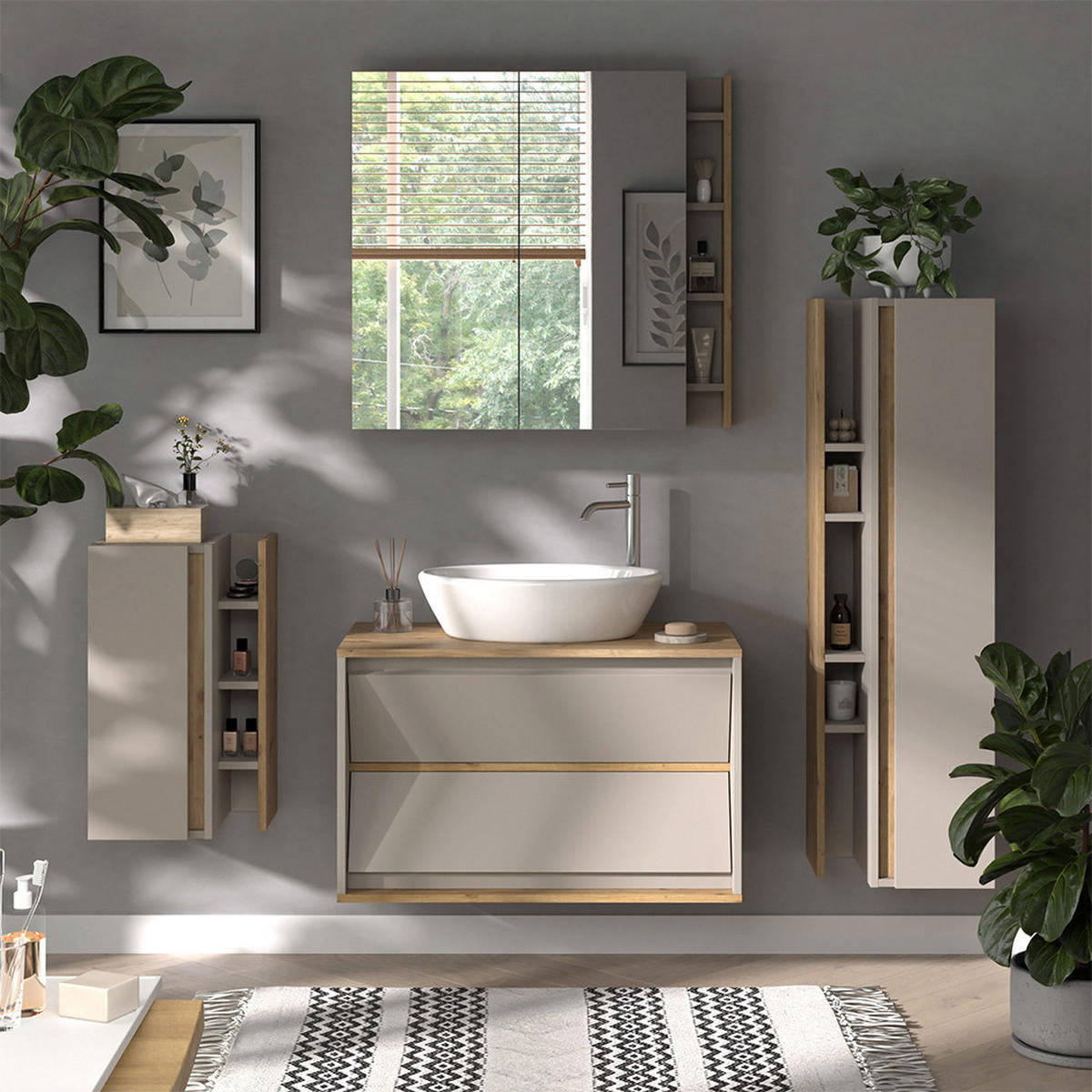 MIDISCHRANK Edelin Cashmere 35 x 60 cm mit 3 Ablagefächern - Kaschmir/Hellgrau, Holzwerkstoff (35/60/32cm) - Vicco