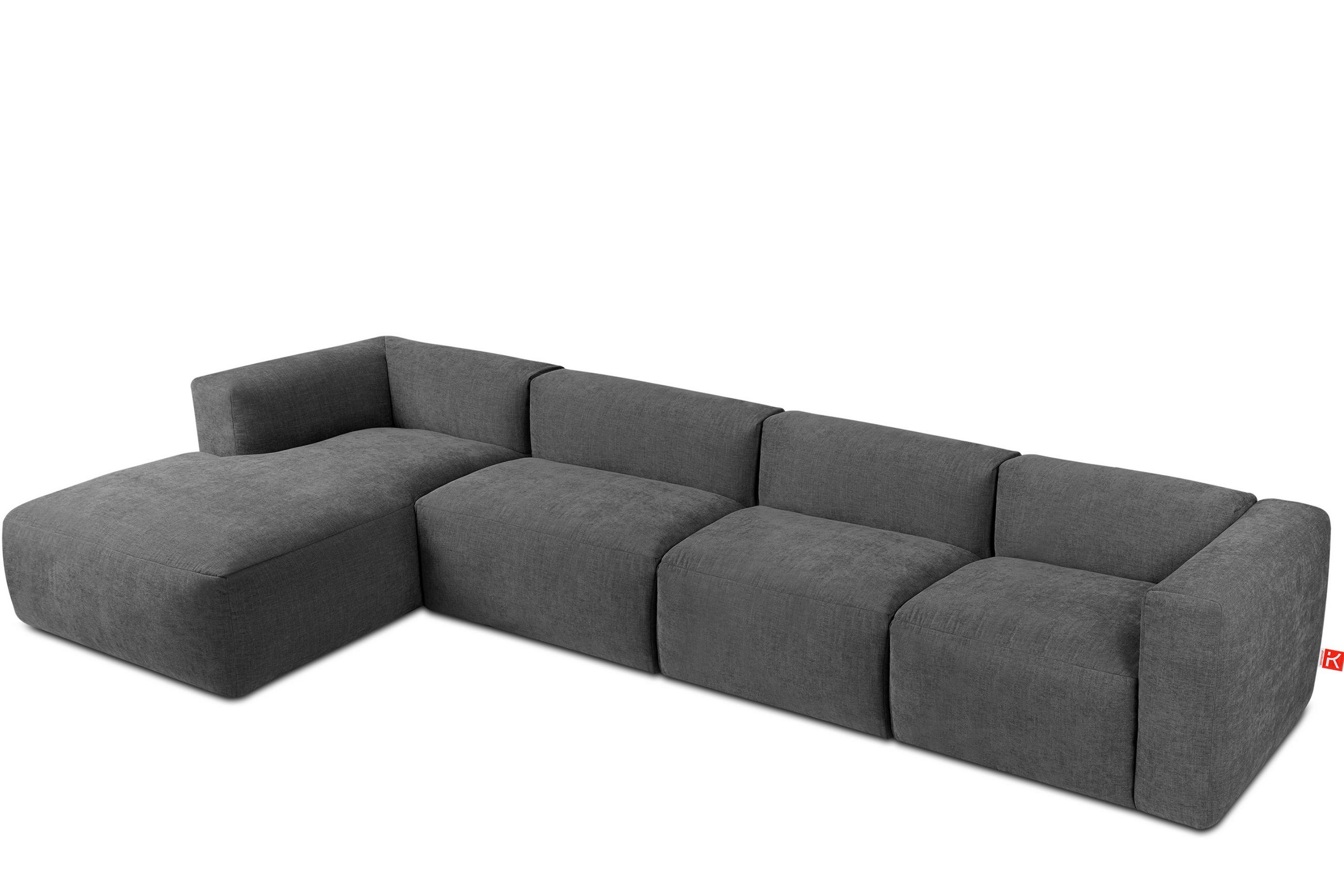ECKMODULSOFA-LINKS BUFFO 6-Sitzer mit extrem weicher Sitzfläche, Gewebestoff, aschfahl - Grau, Textil (377/180cm) - KONSIMO®
