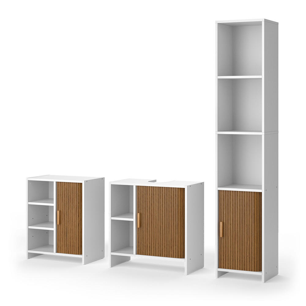 BADMÖBEL-SET Norea, Eiche/Weiß, 3-teilig - Eichefarben/Weiß, Holzwerkstoff (60/60/30cm) - Vicco
