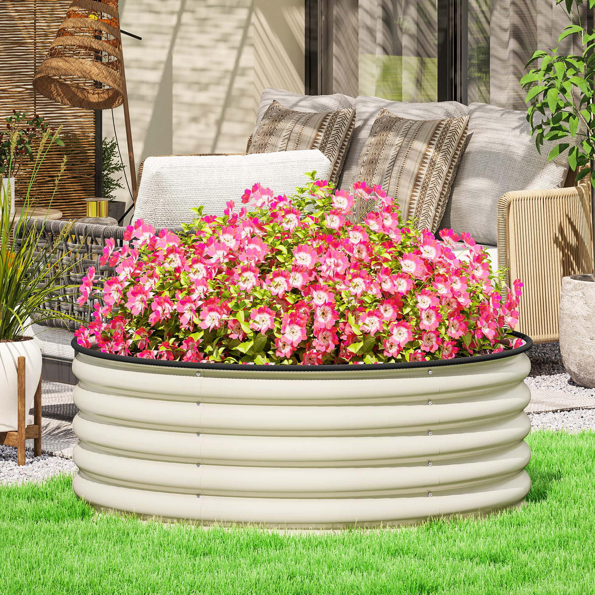 HOCHBEET, 120L x 120B x 43H cm - Creme, Metall (120/43/120cm) - Outsunny