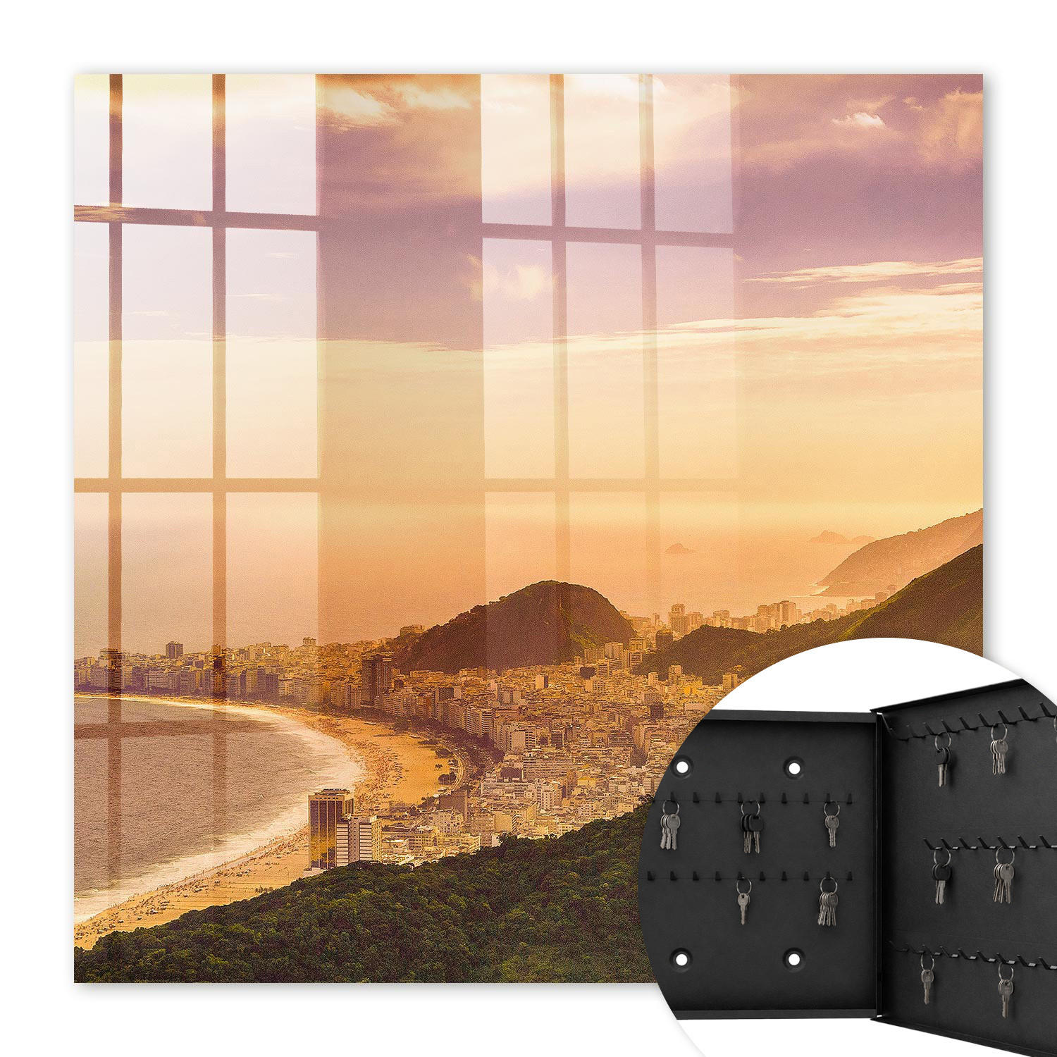 SCHLÜSSELBOX Schwarz 30x30 cm- Türöffnung nach rechts - Urbane Harmonie - Orange, Metall (30/30/5cm) - TULUP
