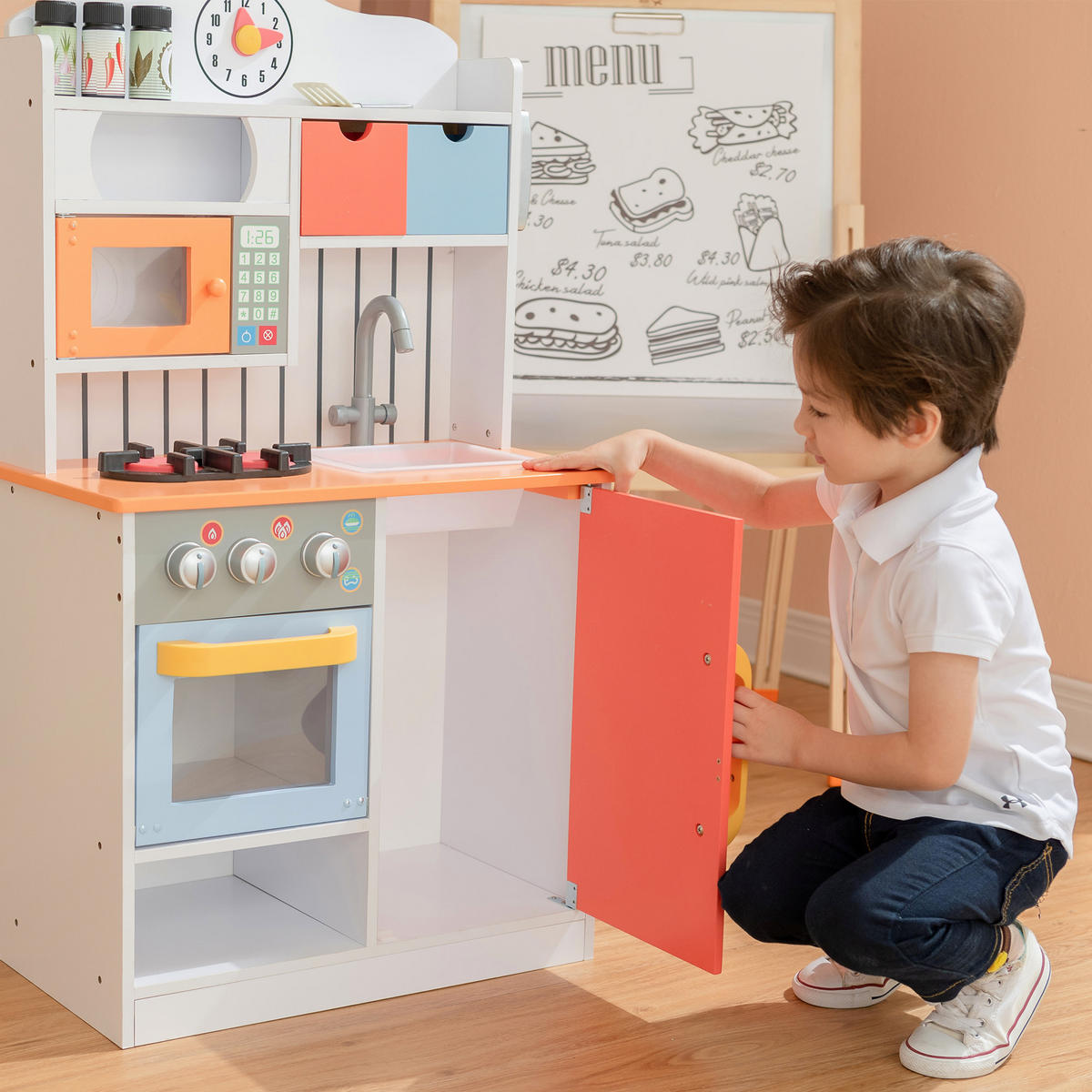 KINDERKÜCHE aus Holz, Koralle, 90cm - Multicolor, Holz (54.6/29.5/90.2cm) - Teamson Kids