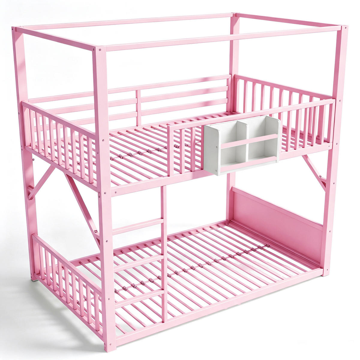 ETAGENBETT aus Metall und MDF 90x200 cm Rosa mit Dachkonstruktion, Regal und Seitentasche - Pink, Metall (90/200cm) - Modfu