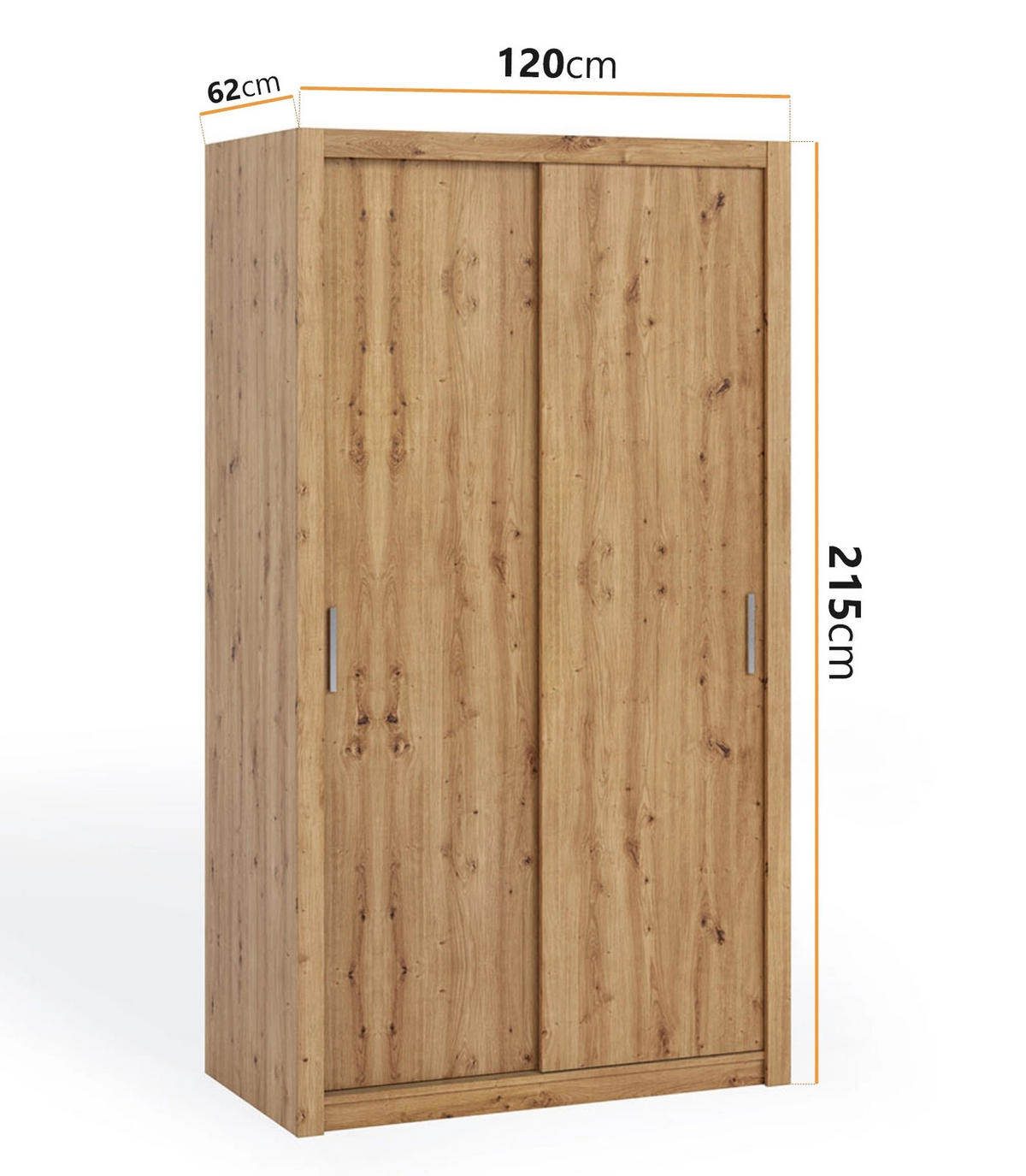 SCHIEBETÜRENSCHRANK Tamiza 120/215/62 2-türig - Silberfarben/Eiche Artisan, Holzwerkstoff/Kunststoff (120/215/62cm) - Ravio