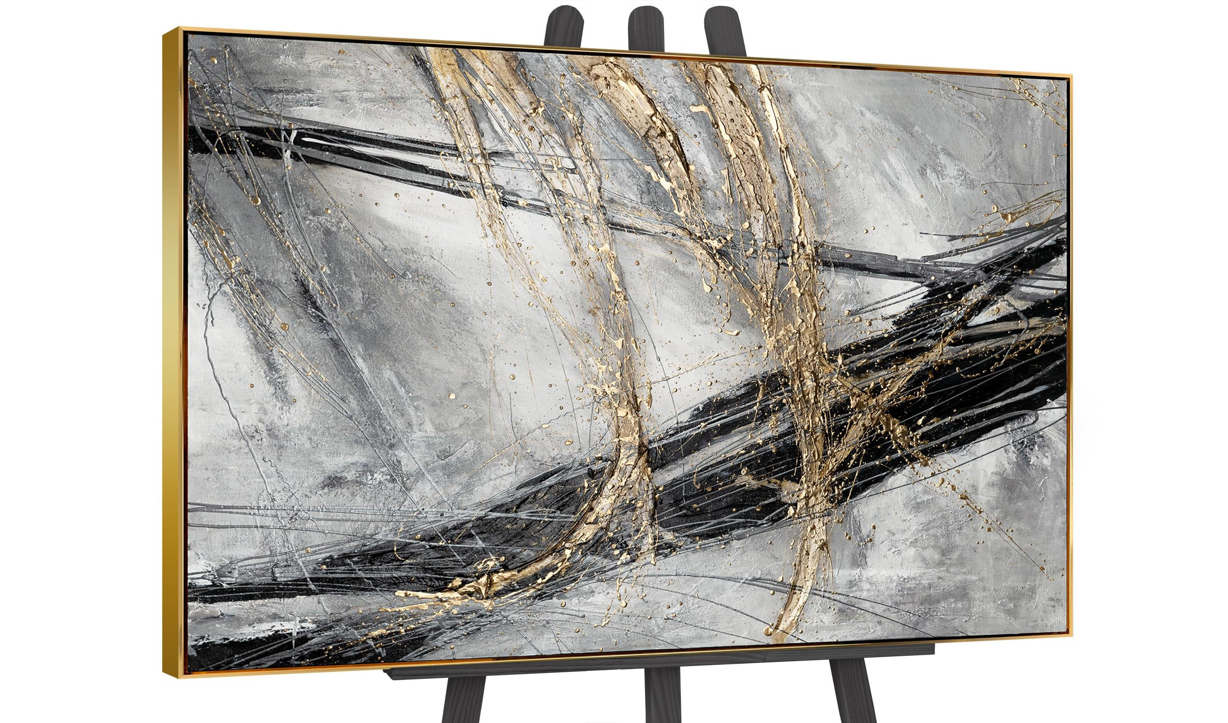 GEMÄLDE Goldener Strich II Schattenfugenrahmen Gold 120x80 cm - Goldfarben, Holz (120/80cm) - YS-art gallery