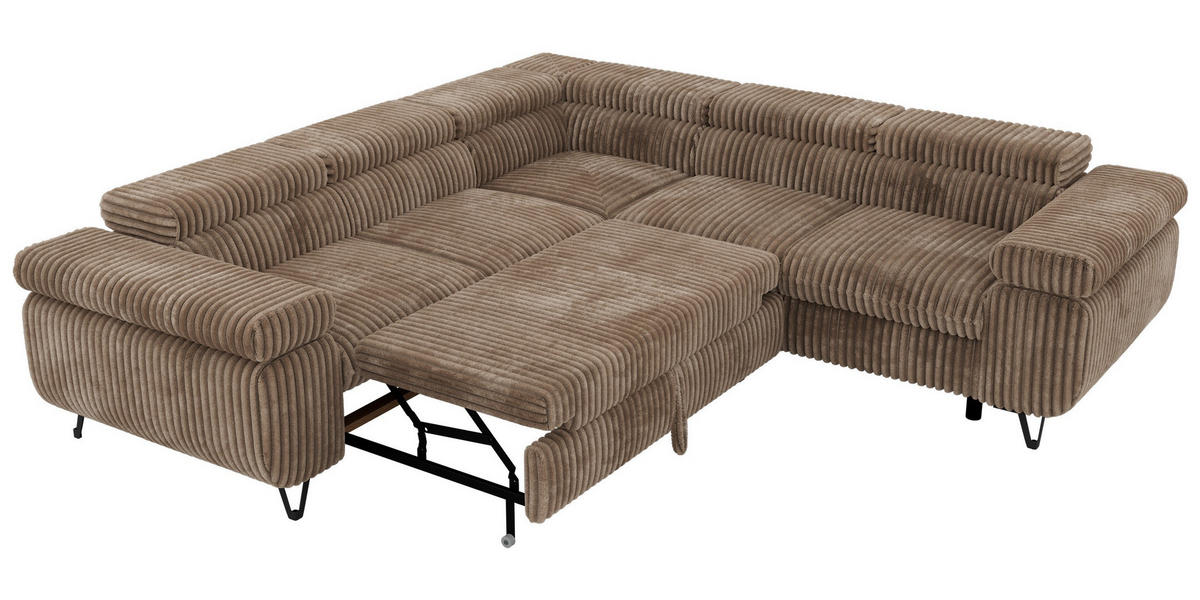 ECKSOFA QUADRO L - Braun Cord - Rechts Seite - Schwarz/Braun, Textil/Metall (269/269cm) - MKS