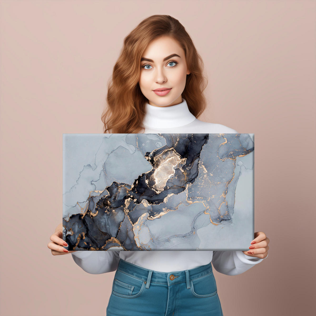 LEINWANDBILD Marmor ABSTRAKTION Moderne Muster Glamour 100/70 cm - Beige/Schwarz, Textil (100/70cm) - Muralo