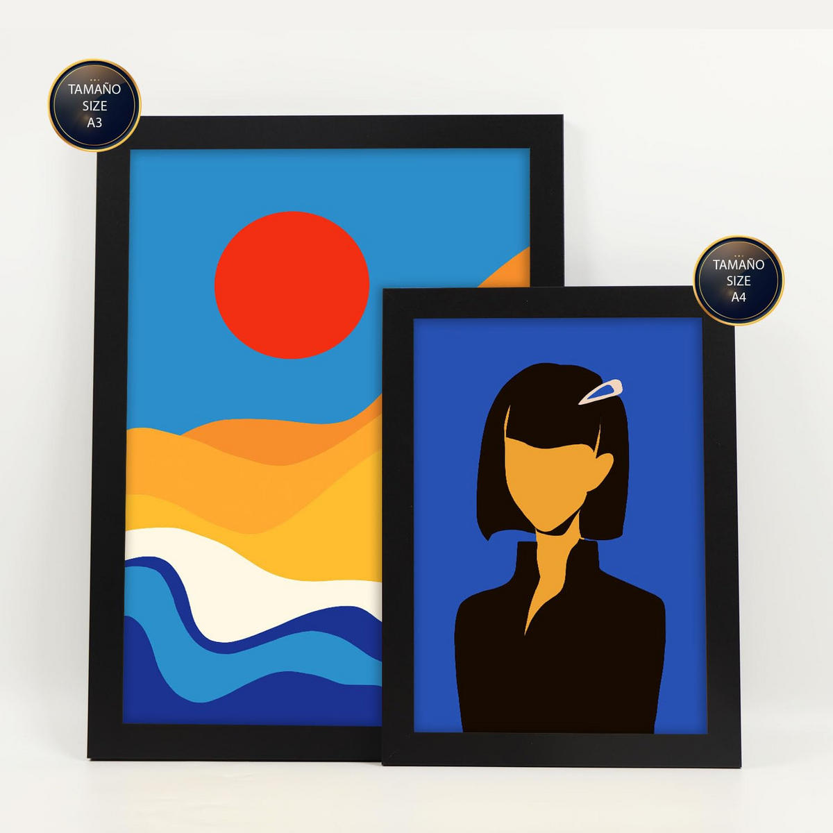 POSTER Set Mit 6 Wüstenjungen In Weibliche Zusammenfassung Ästhetische Dekorative Gemälde Für Ihr Wohnzimmer Zuhause A3 & A4 Schwarzer Rahmen - Schwarz, Papier (29/3cm) - Nacnic