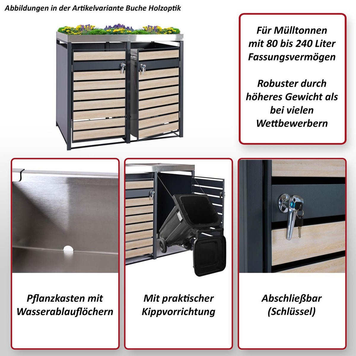 MÜLLTONNENVERKLEIDUNG 2ER Kirschbaum Dekor - Kirschbaumfarben, Metall (132/125/80cm) - MCW