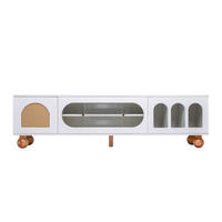 TV Lowboard Glastüren, offene Bögen, Massivholzfüße, Weiß - Weiß, Holz (170/47/37cm)