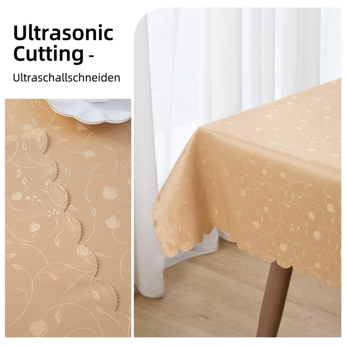 TISCHDECKE Abwaschbar Ornamente Rechteckig 130 x 220 cm Tischtuch Tafeldecke Kratzfest aus Polyester, Beige - Beige, Textil (130/220cm)