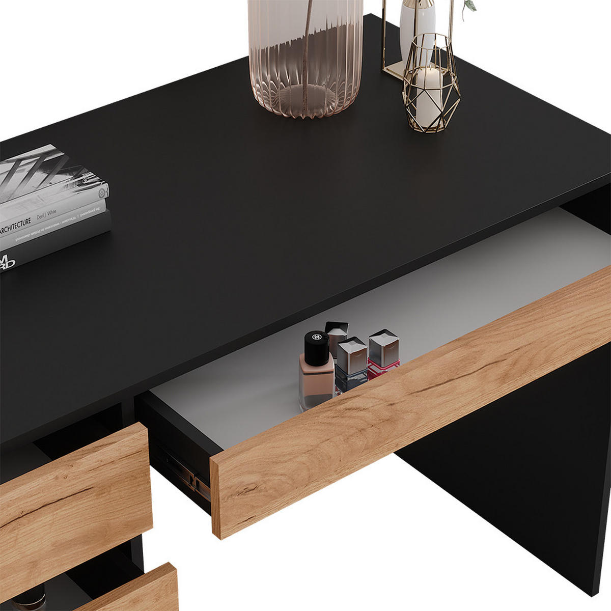 SCHREIBTISCH Sherry Anthrazit/Goldkraft Eiche 120 x 75 cm - Anthrazit/Eiche Wotan, Holzwerkstoff (120/55/75cm) - Vicco