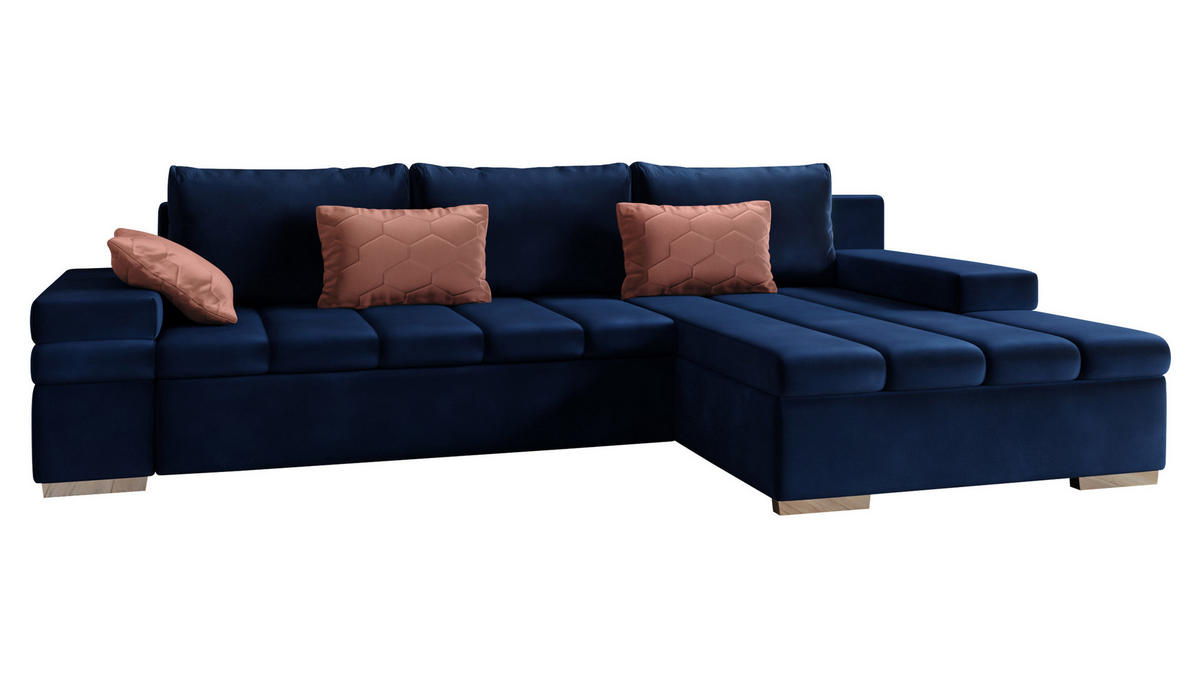 ECKSOFA Bangkok, Seite: Rechts - Silberfarben/Dunkelblau, Holz/Textil (310/175cm) - MIRJAN24