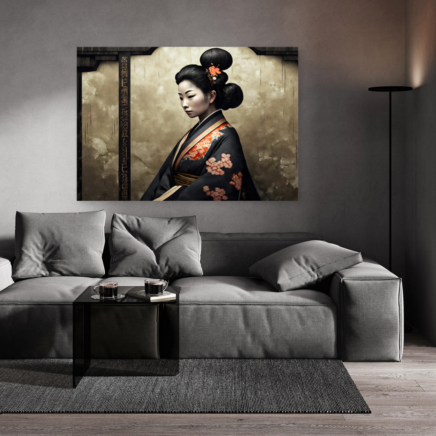 WANDBILD japanische geisha - Grau, Textil (60/40cm) - Feeby