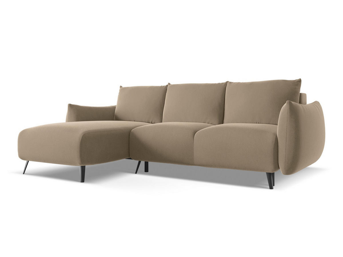 ECKSOFA mit Schlaffunktion Samt Stoff Beige - Beige/Creme, Textil/Metall (162/242cm) - Makamii