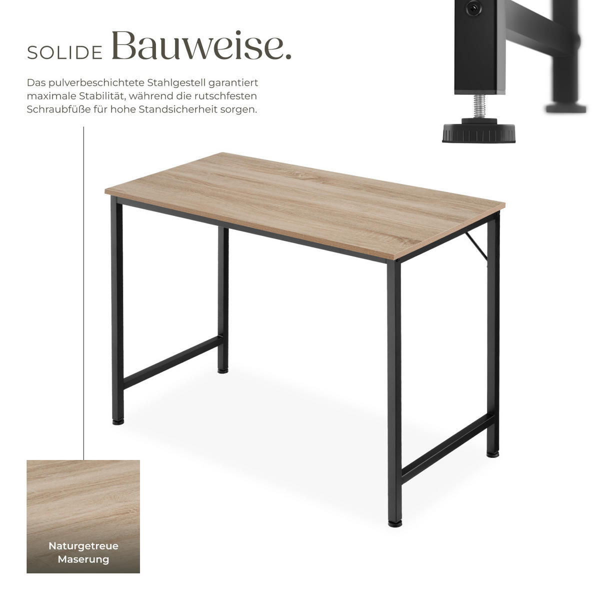 SCHREIBTISCH Jenkins, Höhe 75, 5 cm, Industrial Holz hell, Eiche Sonoma - Naturfarben, Holzwerkstoff (50/100/75.5cm) - tectake