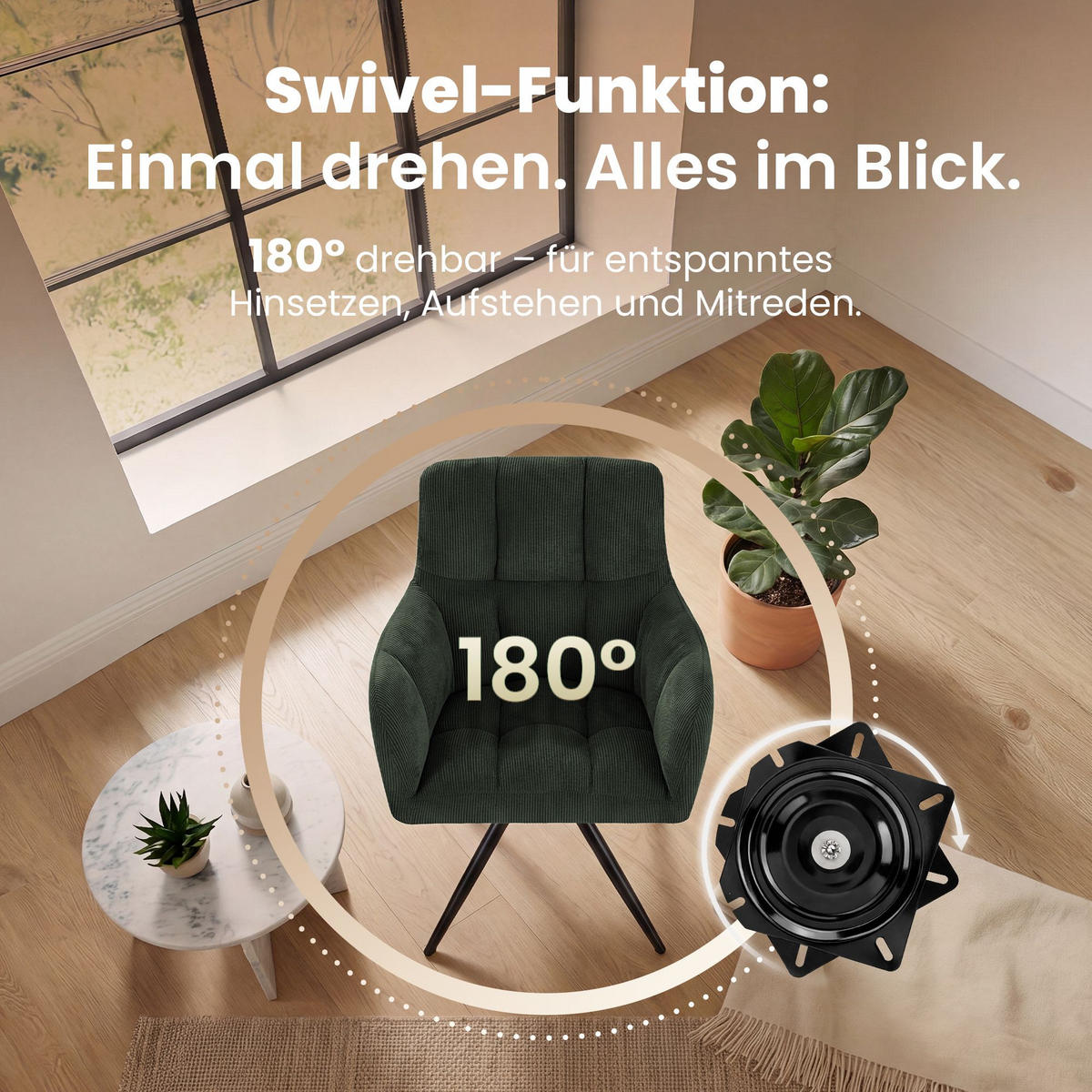 ARMLEHNENSTUHL Cord Grün - Schwarz/Grün, Textil/Metall (59/87/59cm) - CLP