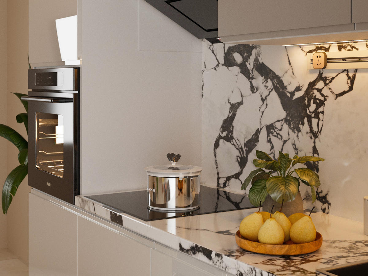 KÜCHENZEILE 240 cm Glanzia – KU-S03 – Weiß / Grau – Hochglanz - Weiß Hochglanz/Grau, Holzwerkstoff (240/212/60cm)