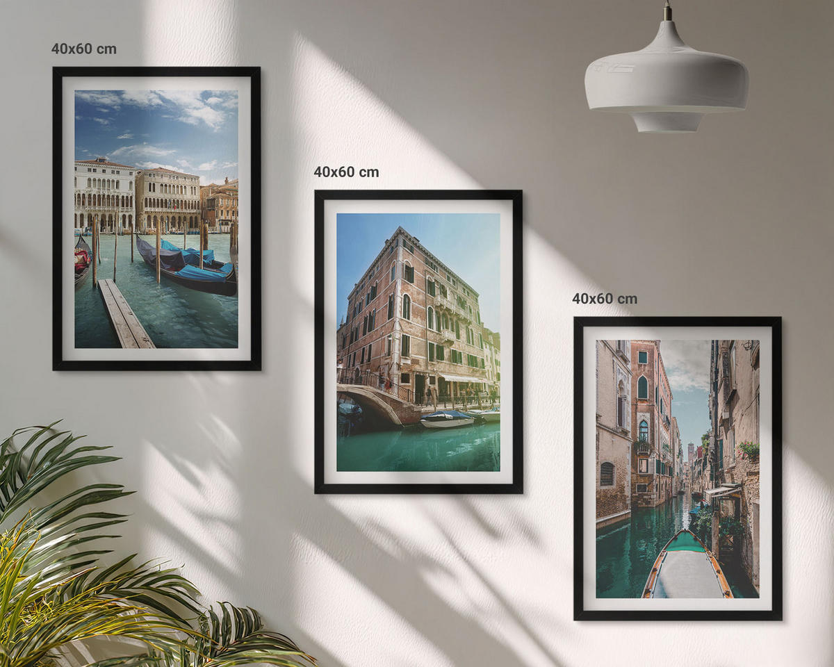 BILDER SET 3er Set - 40x60 cm Schwarzer Rahmen - Architektur der Kanäle von Venedig - Schwarz, Kunststoff (40/60cm) - TULUP