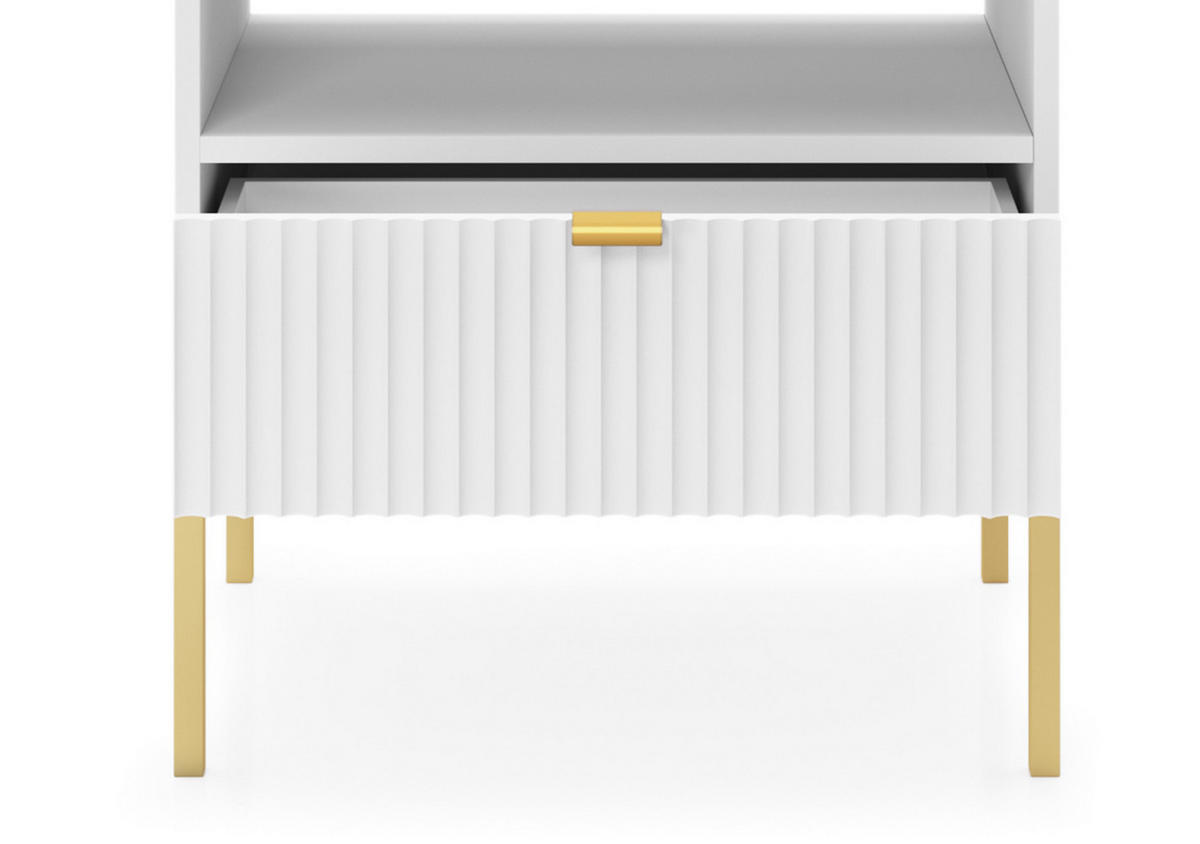 NACHTTISCH Nova - NOC, Geriffelte Front mit Goldenes Griffdesign 54x39x56 cm Weiß - Goldfarben/Weiß, Holzwerkstoff/Kunststoff (54/56/39cm) - DomoHome