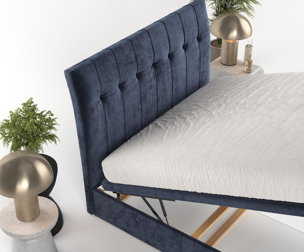 POLSTERBETT Kelsea mit Stauraum 200/200 cm Marineblau im Lotta Stoff - Schwarz/Dunkelblau, Holz/Holzwerkstoff (200/200cm) - AltaBeds