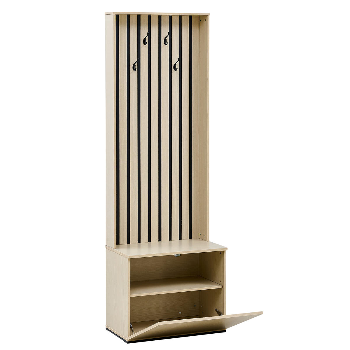 GARDEROBE mit Sitzbank, Haken und Stauraumfächern - Eichefarben, Holzwerkstoff (35/179.5/61cm) - Korfee