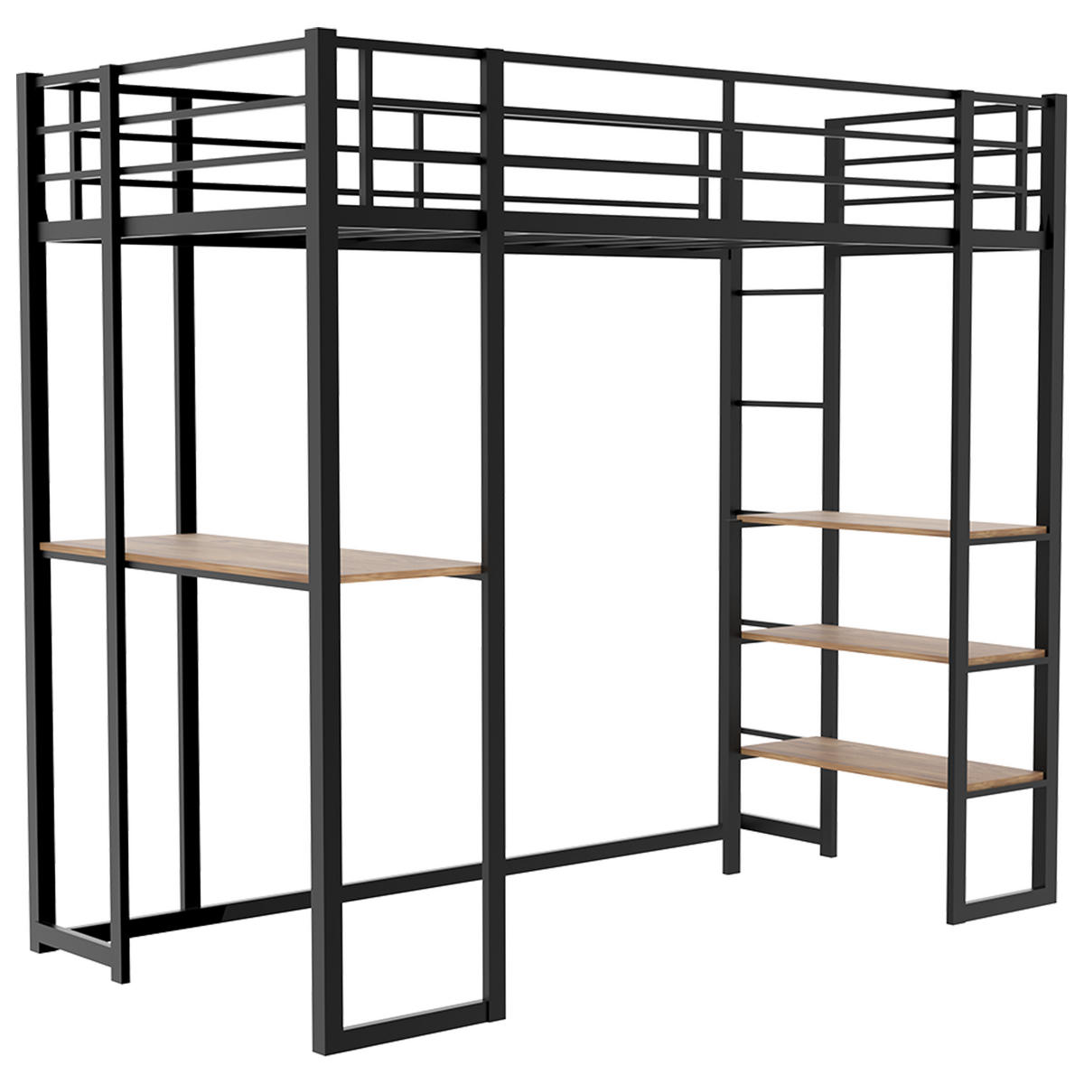 HOCHBETT 90/190 cm in Schwarz mit Schreibtisch und Beidseitiger Leiter - Schwarz, Holzwerkstoff/Metall (90/190cm) - WISHDOR