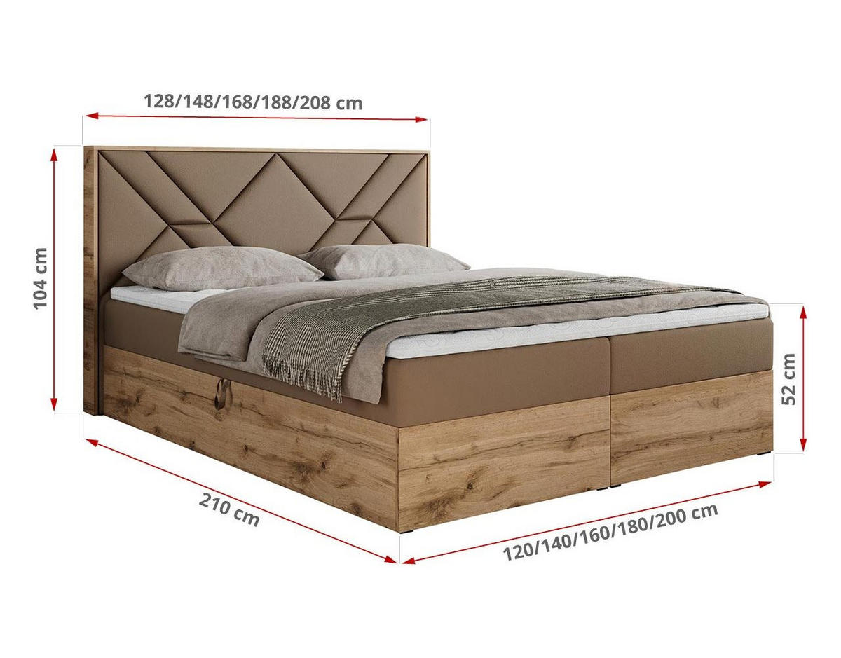 BOXBETT GUNAR - 140/200 Braun Kunstleder - H3 - Braun, Holz/Textil (140/200cm) - MKS