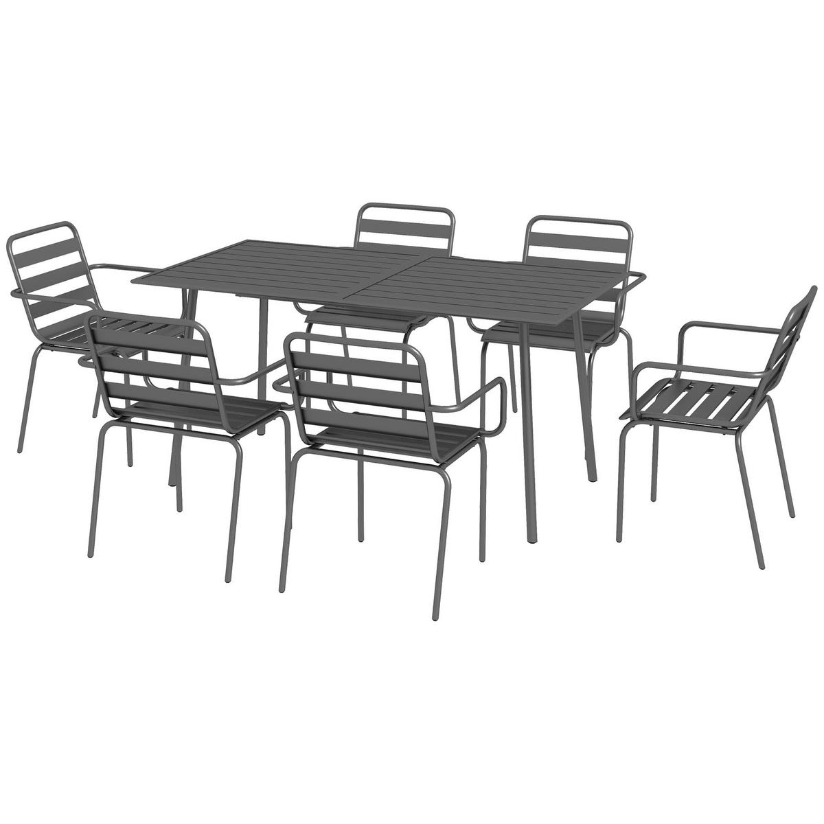 GARTENTISCHGRUPPE DE-18092 7-teilig, stapelbar Dunkelgrau - Grau, Metall - ComfortXL