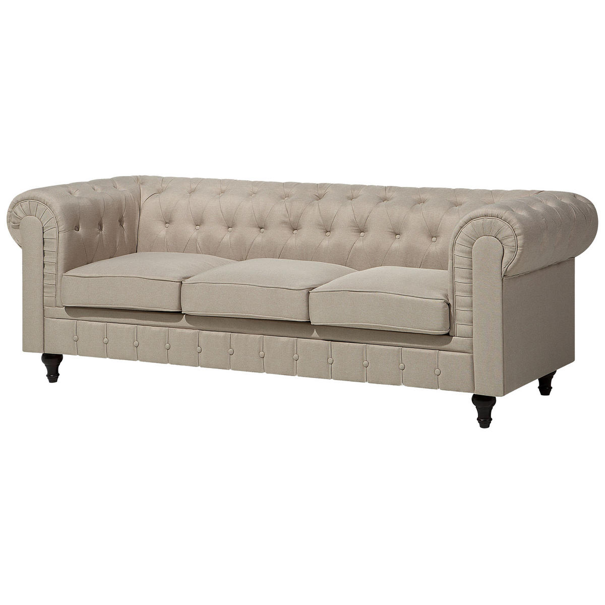 3-SITZER-SOFA Polsterbezug Beige Chesterfield - Beige, Textil (222/78/85cm) - Beliani