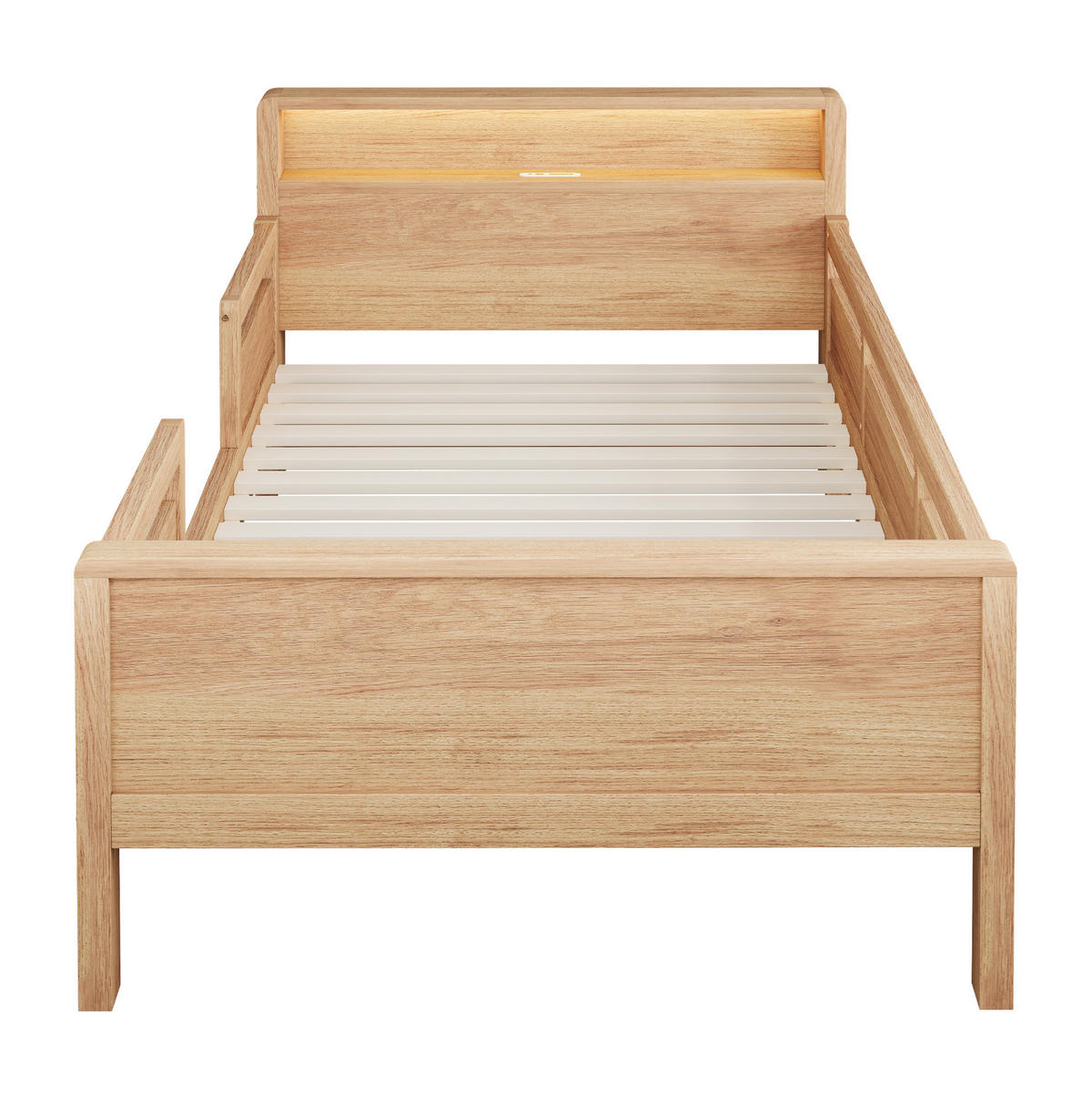 BETT 90/200 cm aus Kiefernholz mit LED, Naturholz - Naturfarben, Holz (90/200cm) - OKMYHOME